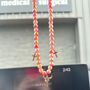 Colorful Beaded Rearview mirror accessory with Cross Charms